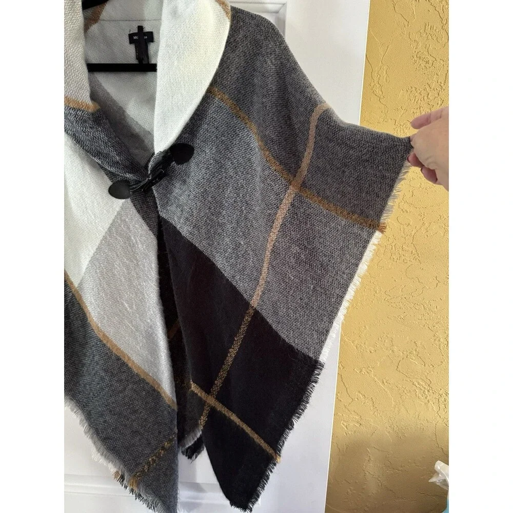 Modena Blue & Grey Fringe‎ Sweater Cape Poncho One Size